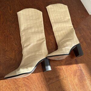 Maryana Block Crocodile-Embossed Leather Boot Size 7.5